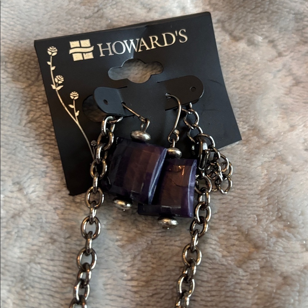 Howards nickel free Purple Geometric Necklace and Earring Set